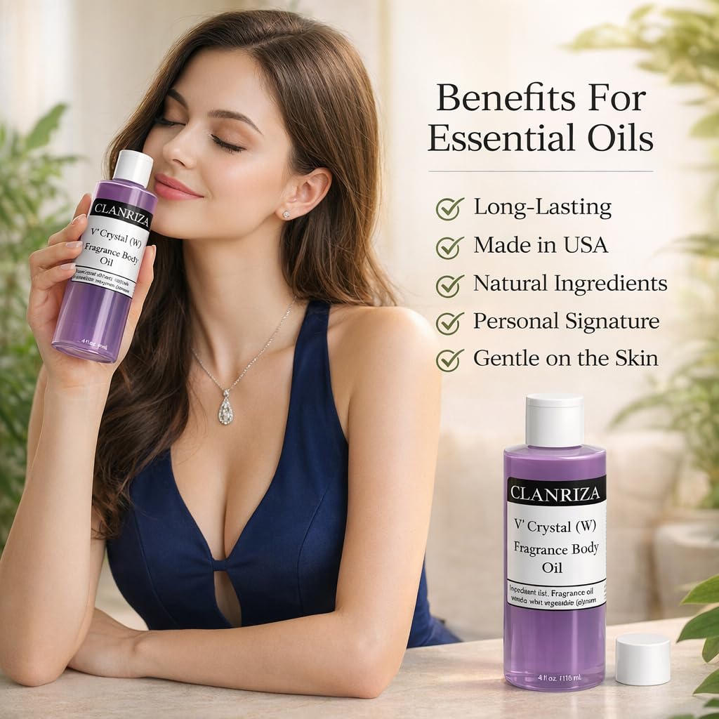 CLANRIZA 1 Fl Oz V' Crystal Natural Fragrance Body Oil, Long-Lasting Perfume Oil For Women, Scented Essential Body Oil for Daily Use, Lightweight