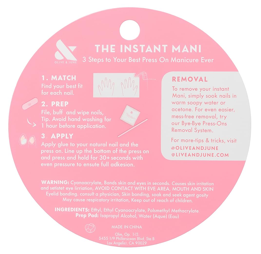 Olive & June Instant Mani Press-On Nails | (Glue) Medium, Almond 42 Fake Nails, 21 Sizes | Non-Toxic, Long-Lasting Recycled Materials Realistic Look | Beauty & Personal Care Olive & June