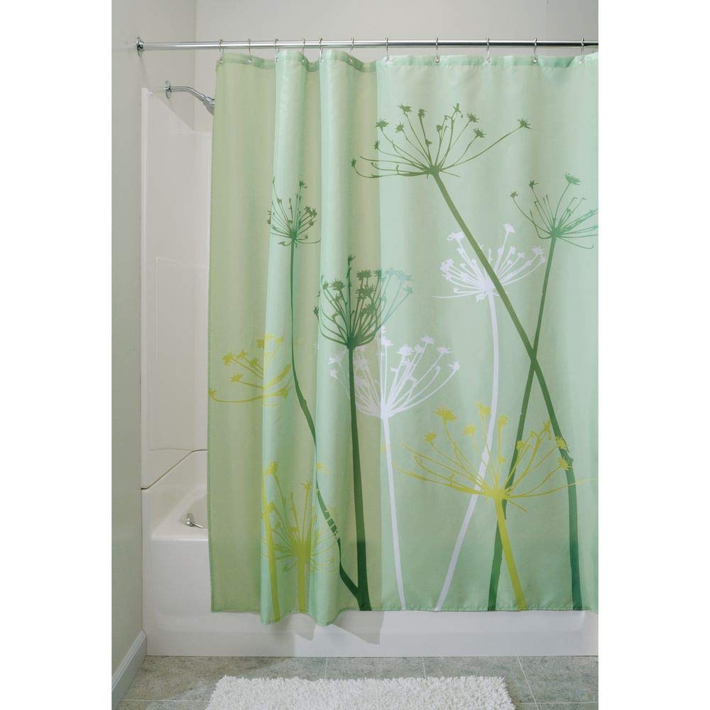 iDesign Thistle Floral Fabric Bathroom Shower Curtain - 72" x 72", Green