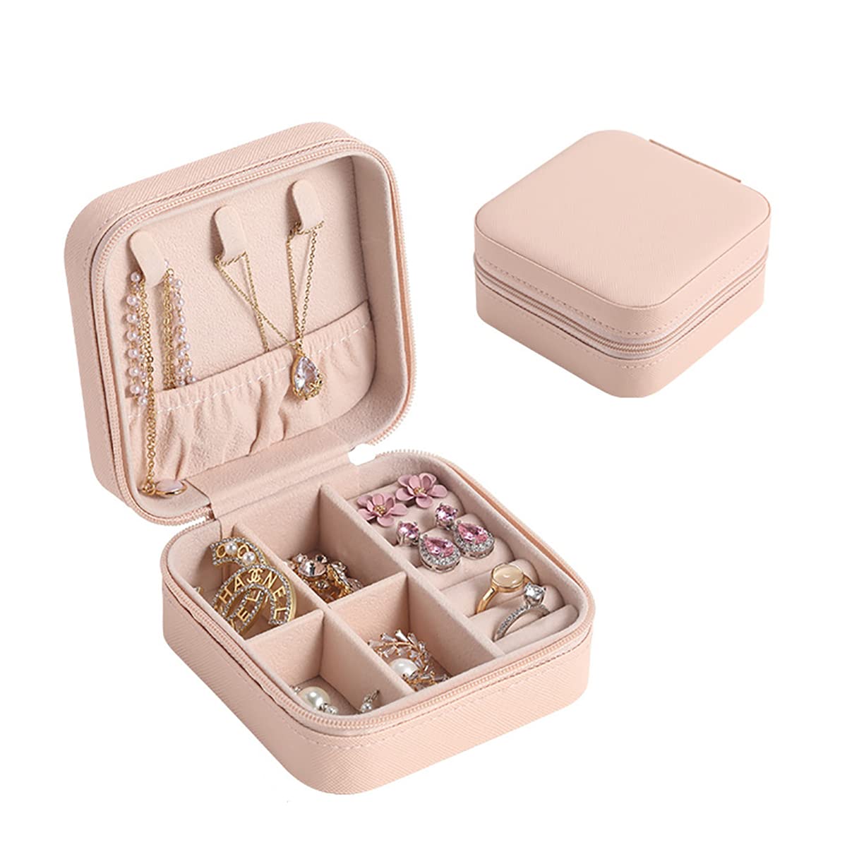 CARURLIFF Mini Jewelry Travel Case,Small Travel Jewelry Organizer,Travel Portable Jewelry Case for Ring, Pendant, Earring, Necklace, Bracelet…