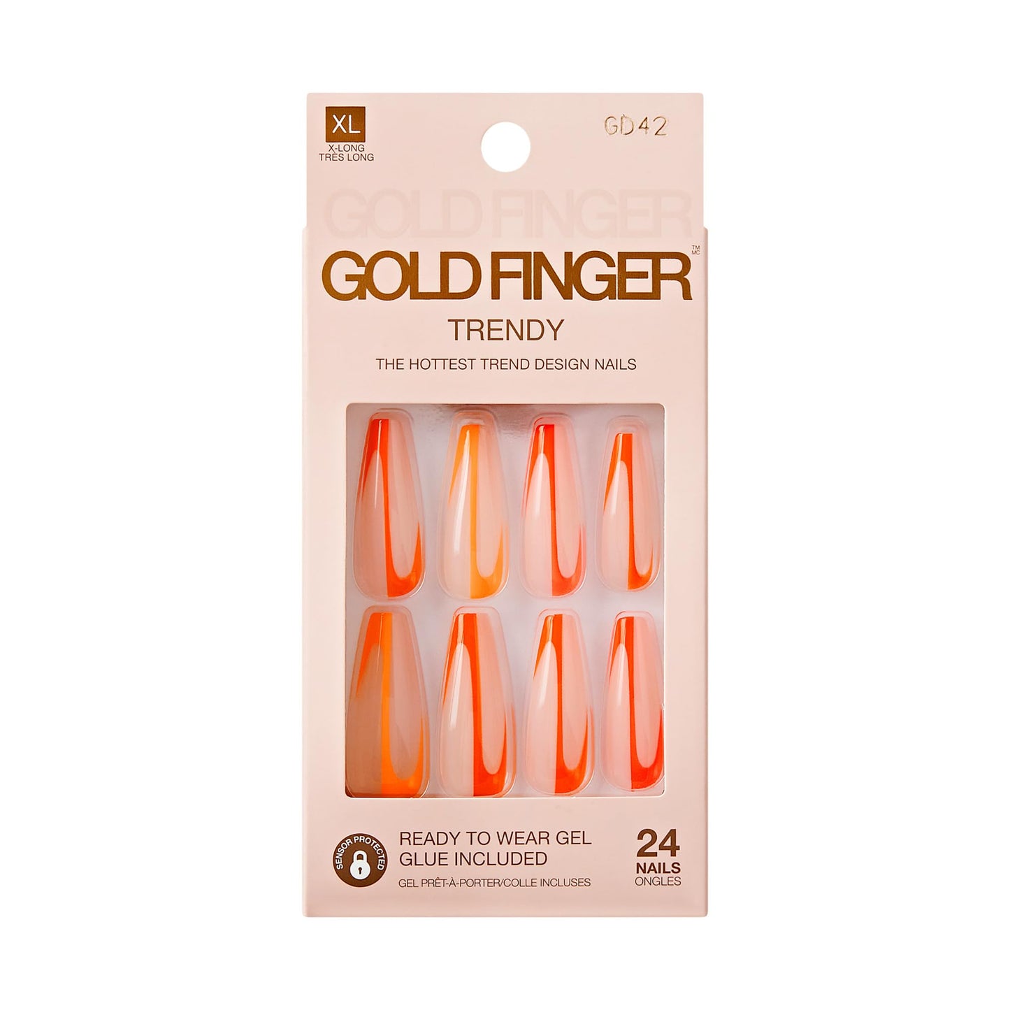 Goldfinger Trendy False Nails Kit, X-Long Coffin Design Nail, Minimal Tropical Orange & Yellow Print, Ready to Wear Gel & Manicure Stick Included Beauty & Personal Care Goldfinger