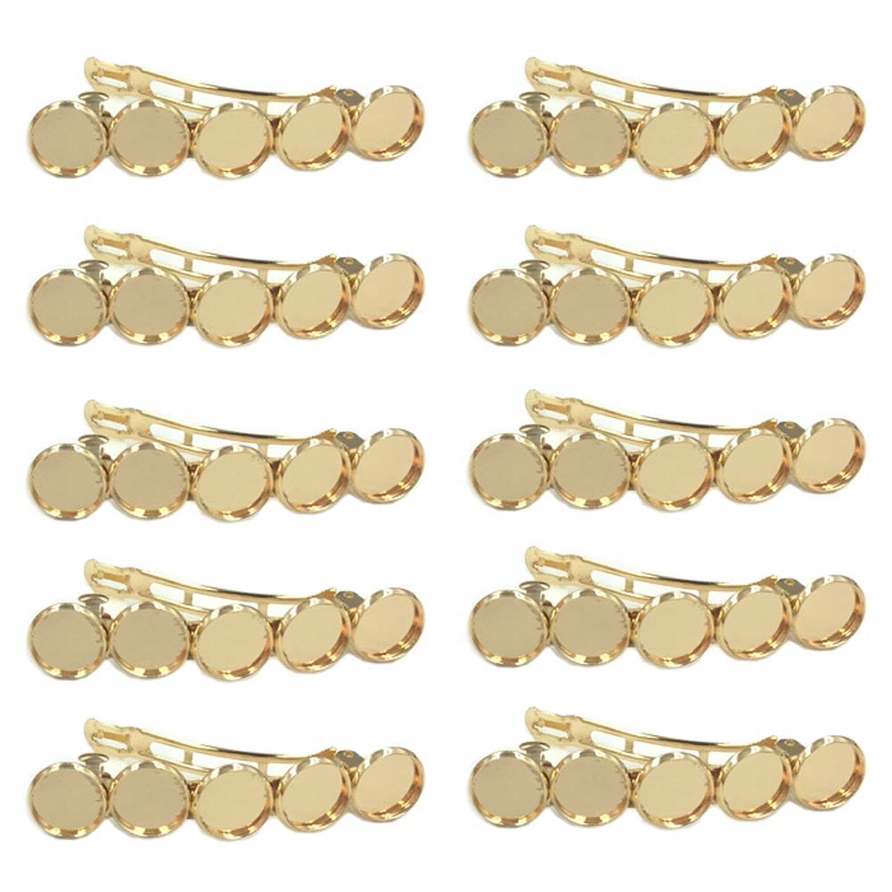 10 Pieces Metal Hair Clips with Blank Round Tray Base Fits 12mm Round Hair Clip Cabochon Settings Hair Barrettes with Blank Hairgrip Base Trays