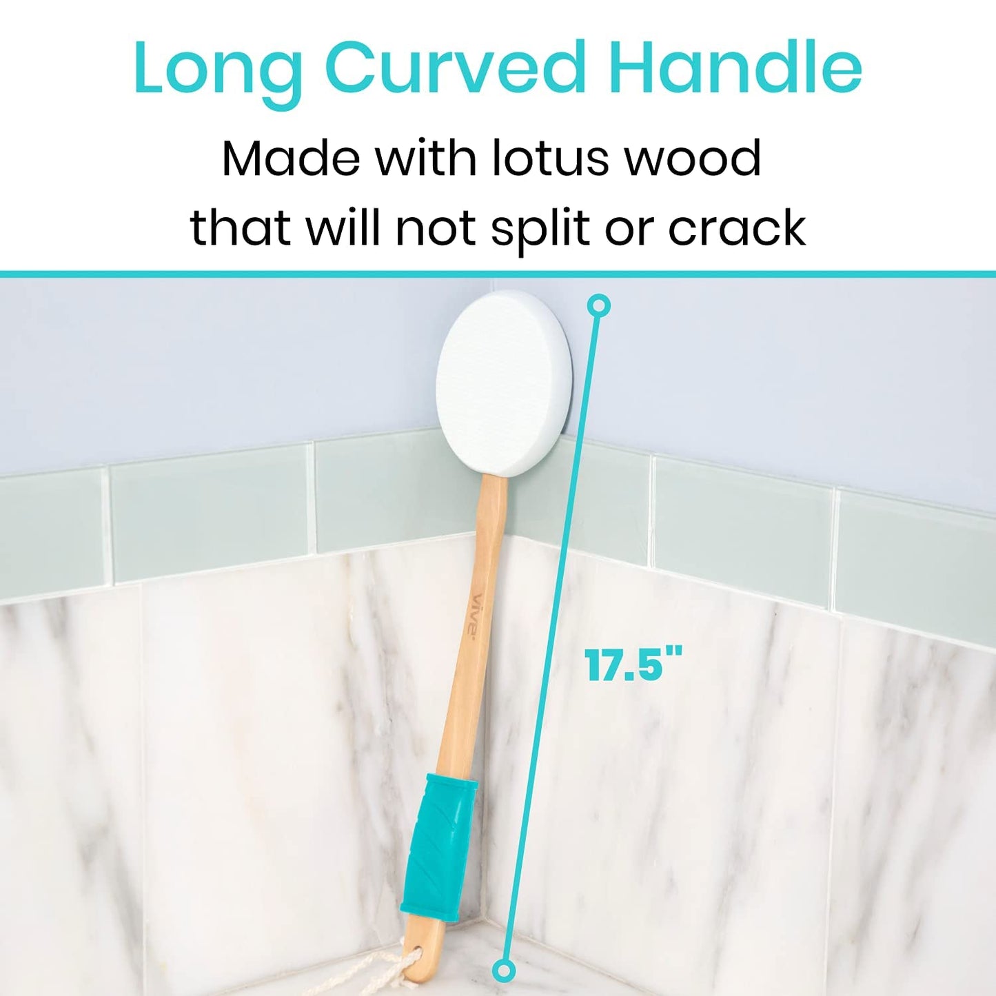 Vive Lotion Applicator for Back, Feet (17.5") - Self Washer Beauty Shower Sponge, Long Handle Cream Wand for Elderly, Women - Apply Medicine, Skin
