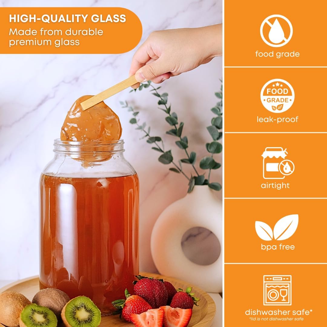 FastRack 1 Gallon Mason Jar with White Airtight Lid (Pack of 4) | Regular Glass Canisters with Airtight Lids | Large Mouth Glass Jar for Food…