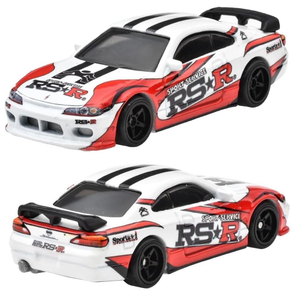 Hot Wheels HRR84 Premium 2-Pack Nissan 240SX (S14) & Nissan Silvia (S15), Mini Car, Toy, for Ages 3 and Up, White/Red