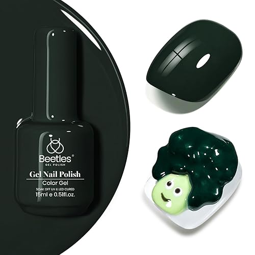 Beetles Green Gel Nail Polish, 15ML 0.51OZ Dark Green Color Soak Off UV Nail Lamp Forest Color Gel Polish Manicure Salon DIY Nail Art Design