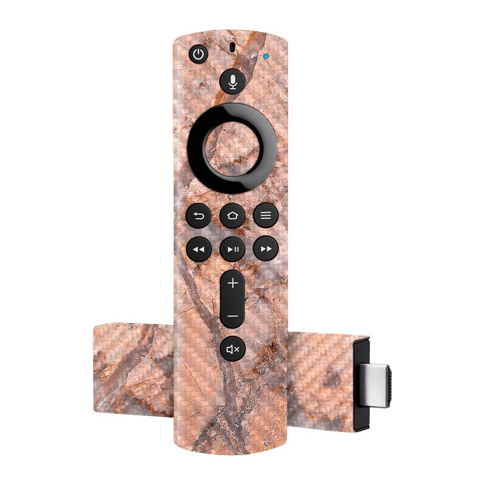 MightySkins Carbon Fiber Skin for Amazon Fire TV Stick 4K - Blush Marble | Protective, Durable Textured Carbon Fiber Finish | Easy to Apply, Remove