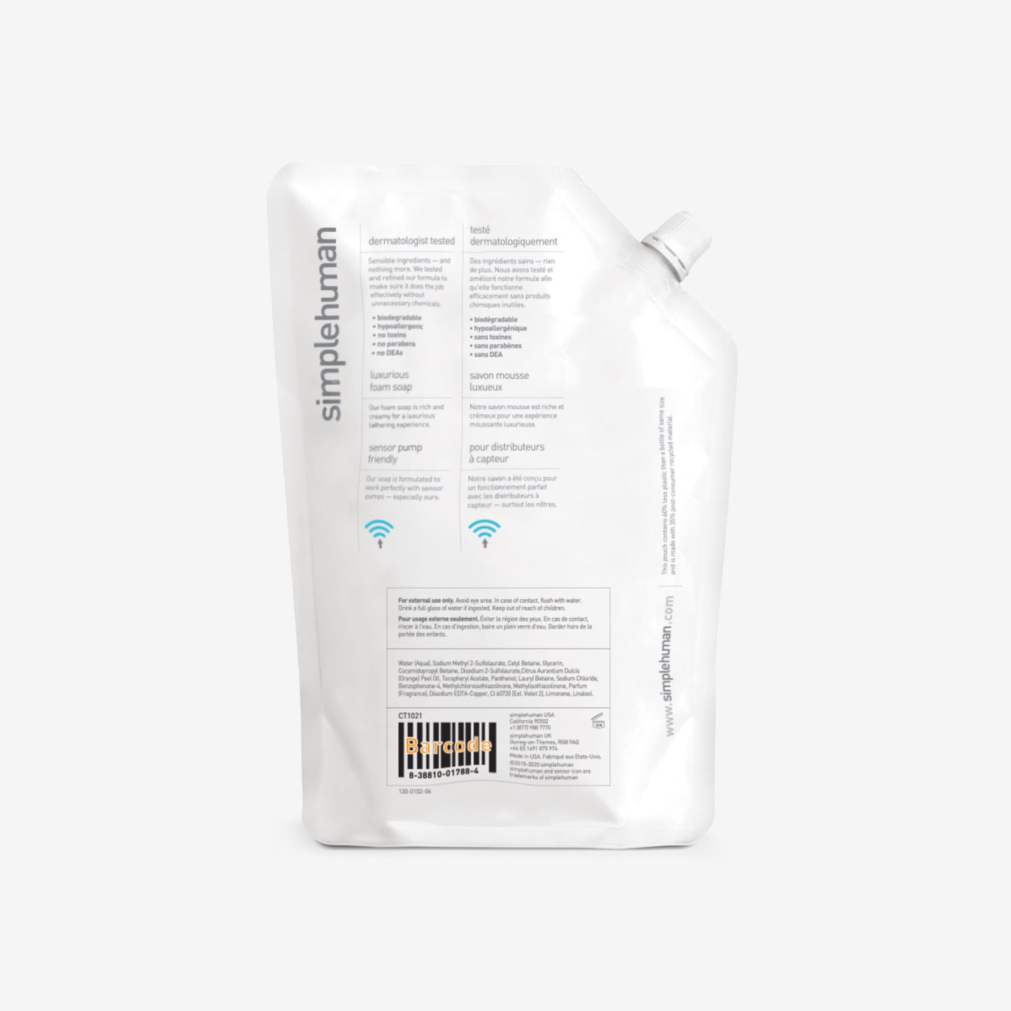 simplehuman Spring Water Moisturizing Liquid Hand Soap Refill Pouch, 34 Fl. Oz. (Pack of 6) Beauty & Personal Care simplehuman