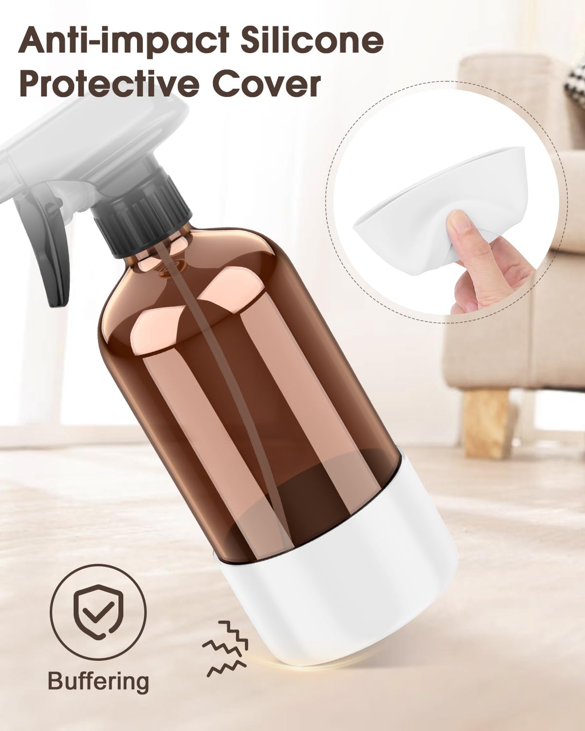 Bontip Glass Spray Bottle with Silicone Sleeve Protection, Amber Glass Spray Bottle Set for Window Cleaner Aromatherapy Facial Hydration Watering Beauty and Personal Care Bontip