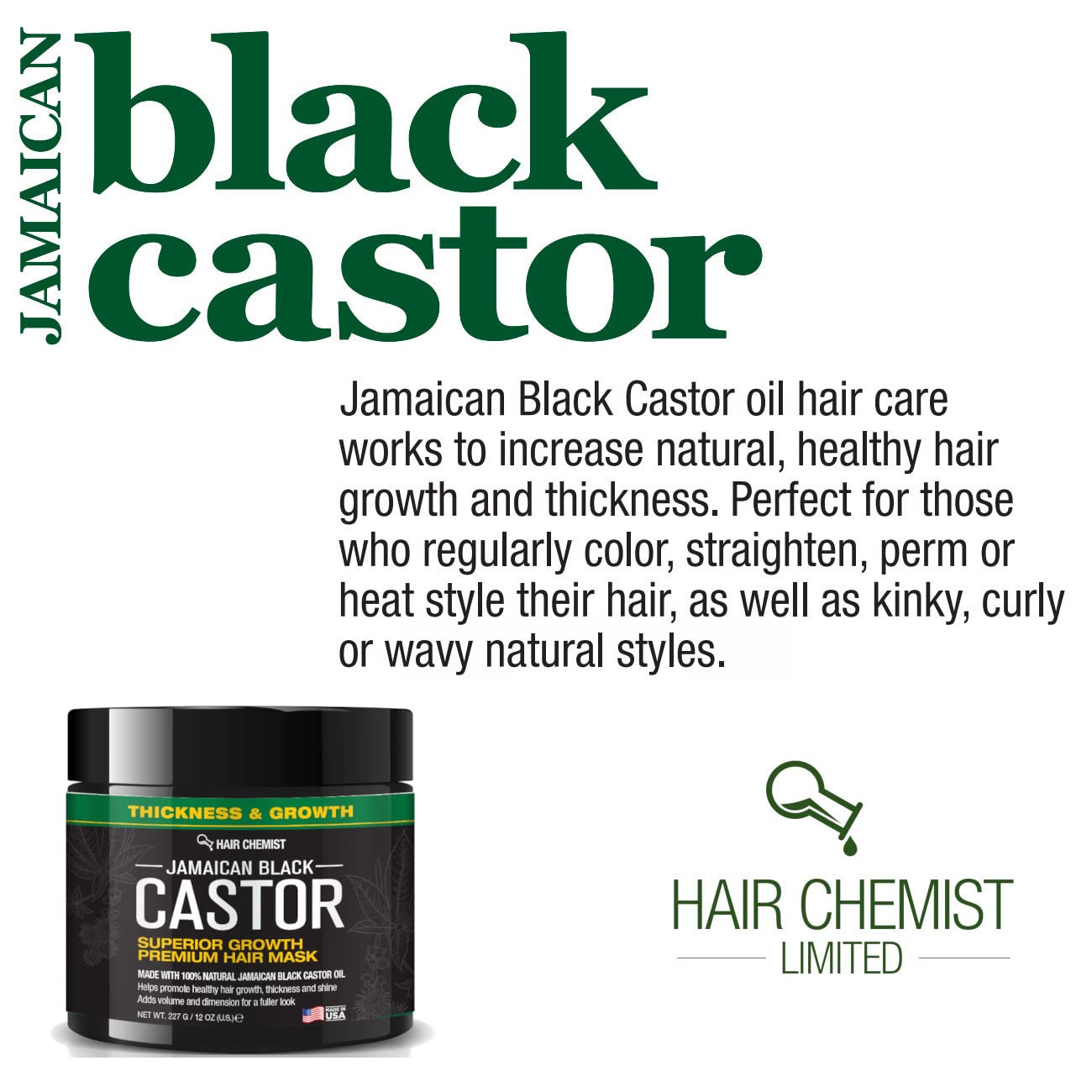 Chemist Superior Growth Jamaican Black Castor Hair Mask 12 oz. - Masque for Dry Damaged Hair, Deep Repairing Mask for Hair Growth