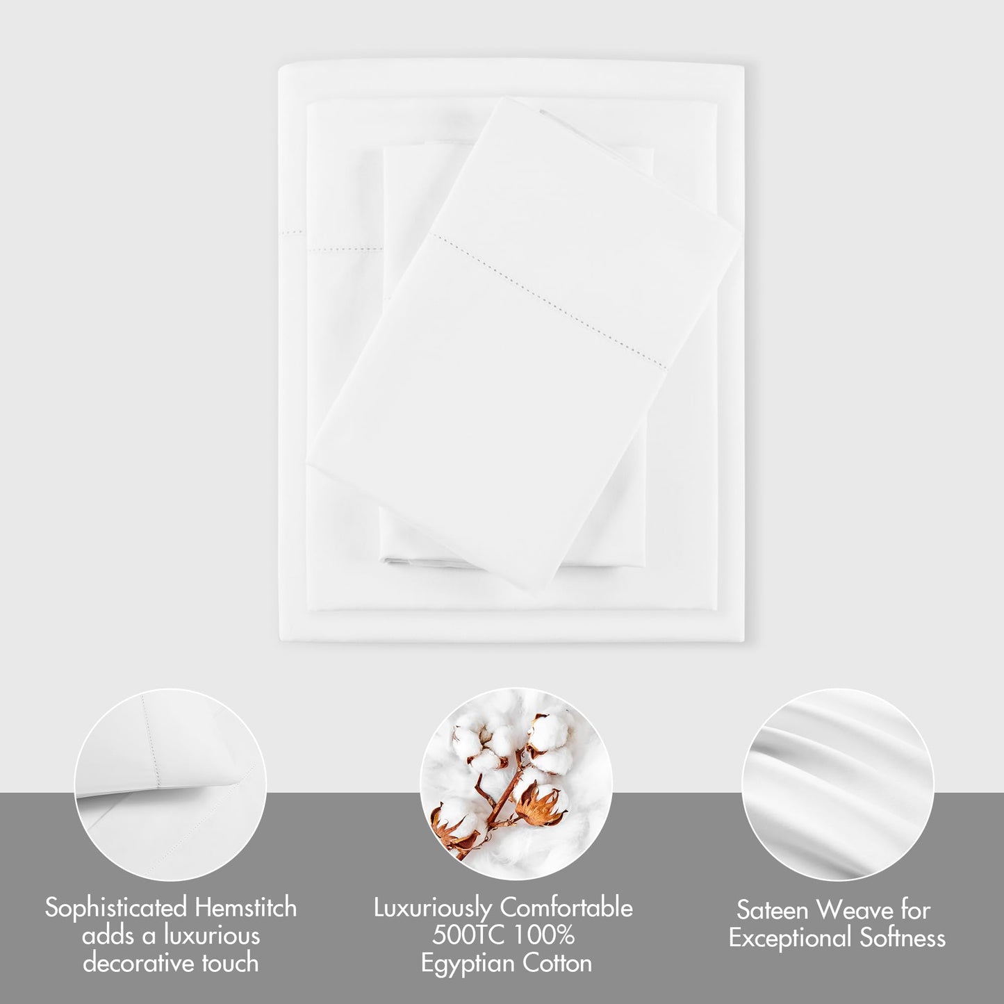 Madison Park Cotton Sheet Set, Soft & Breathable 500TC Egyptian Cotton Sheets, All Seaons Elastic Deep Pockect Sheet Set, Lightweighted 100% Egyptian