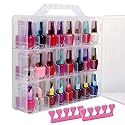 SUBAY Portable Nail Polish Organizer, Clear Double Side Nail Polish Holder,Gel Nail Storage for 48 Bottles with 6 Adjustable Dividers in Each Side