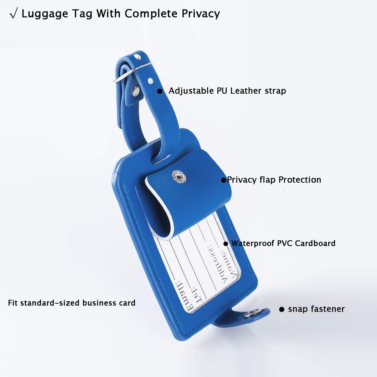 Luggage Bag Tags Leather Travel ID Labels Suitcase Name Tags with Snap - Set of 2