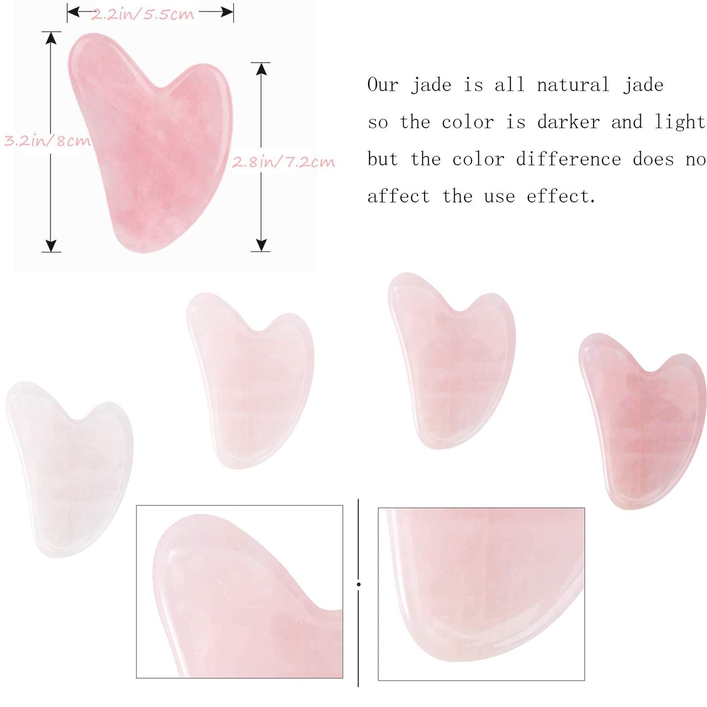 Gua Sha Massage Tool - 100% Natural Rose Quartz Heart Shape Jade Gua Sha Facial Tools for SPA Acupuncture Therapy Trigger Point Treatment, Gua Sha