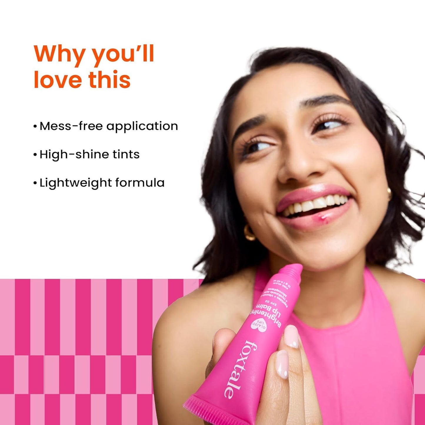 Foxtale SPF 30 Brightening Lip Balm for Dark Lips with Peptides & Vitamin C | Brightens | Hydrates | Tinted Lip Balm - Pink Glaze 12gm