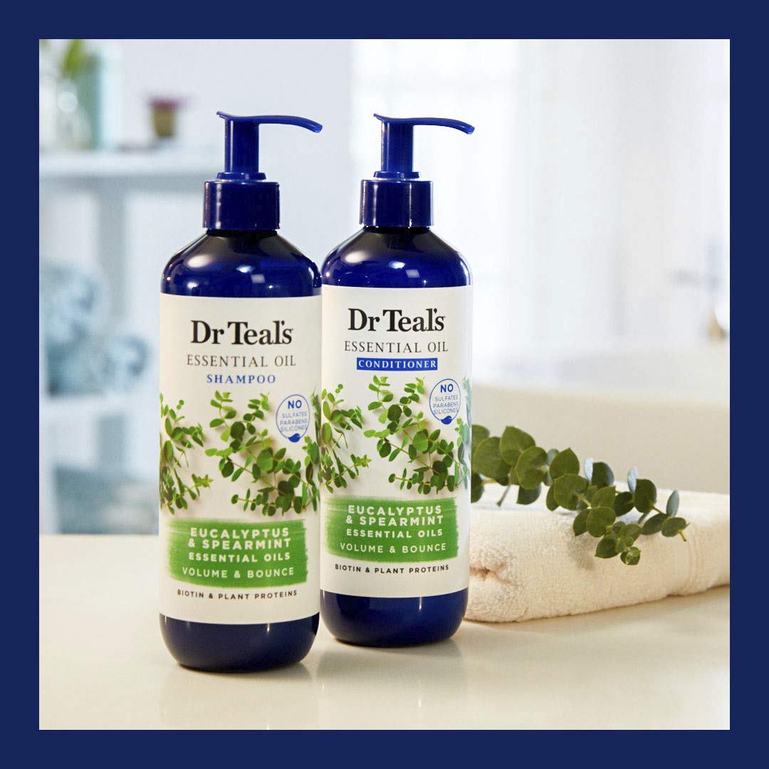 Dr Teal's Eucalyptus Spearmint Volume Bounce Essential Oil Conditioner Sulfate Free, 16 Fl Oz