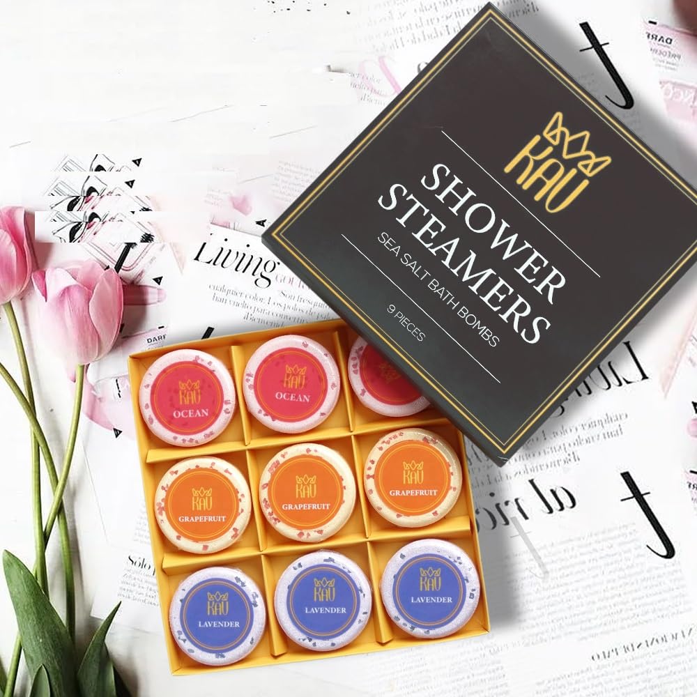 KAV Aromatherapy Shower Steamers for Women and Men - 9 pc Shower Bombs Set - Stocking Stuffers Gift Set - Relaxation Stress Relief for Women Mom…