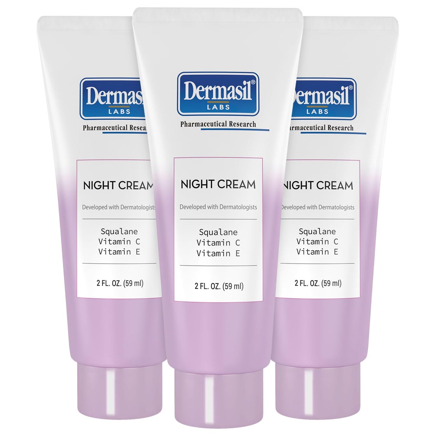 Dermasil Night Cream 3-Pack – Anti-Aging Face Moisturizer with Squalane, Hyaluronic Acid, Vitamin C, and Vitamin E, 2 Oz Ea