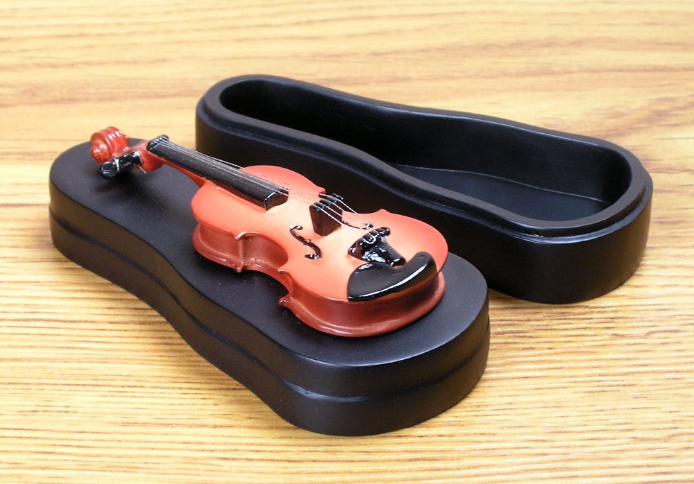 BANBERRY DESIGNS Violin Jewelry Box - Mini Violin is Attached to the Top of the Box - Ideal Gift for a Violinist or Musician - Measures 4-1/2"L X 2" W