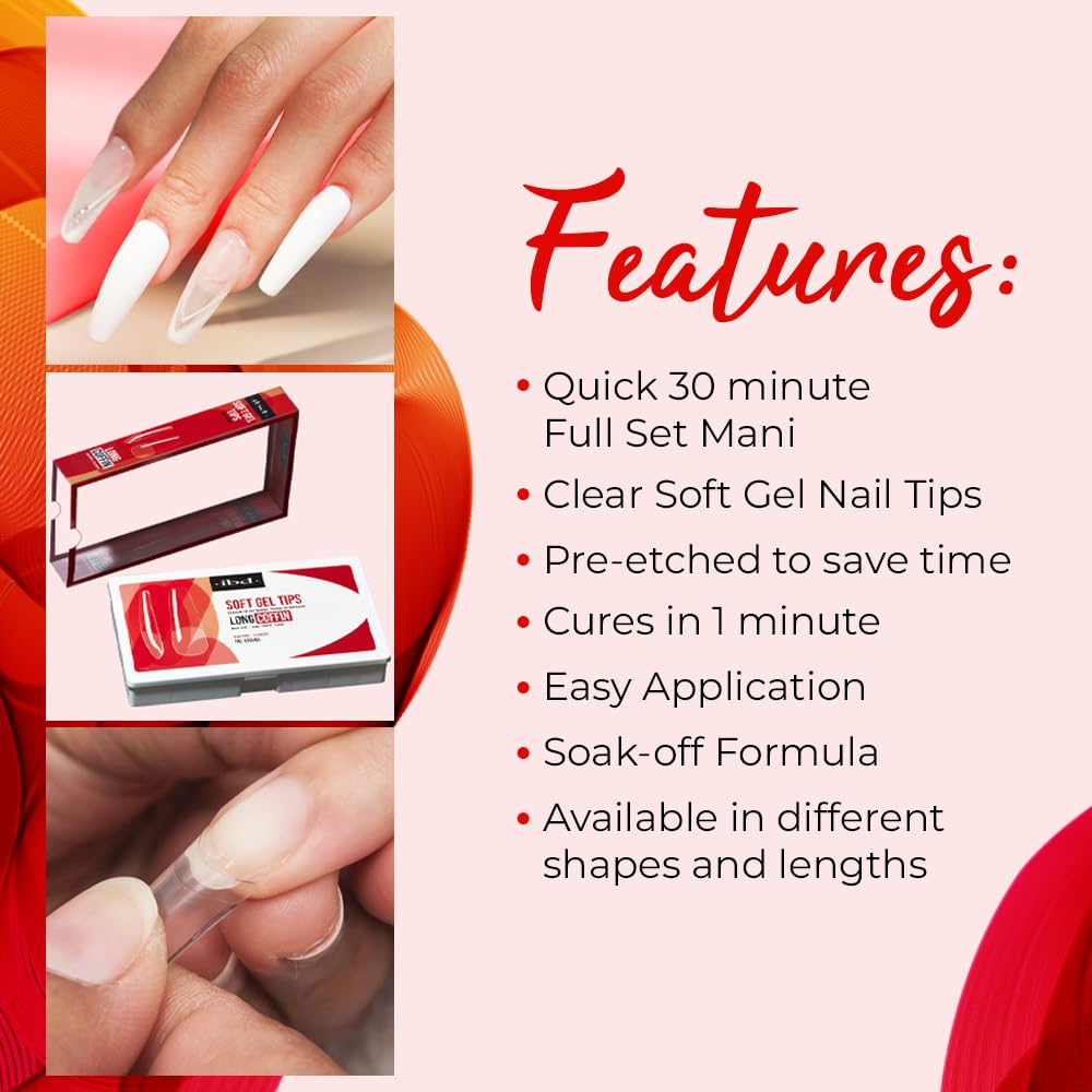 IBD Clear Soft Gel Nail Tips - Long Coffin Shape, Pre-Etched Fake Nail Extensions, Lightweight and Durable Acrylic Press On Nails, 504 Tips, 1-Pack Beauty & Personal Care IBD