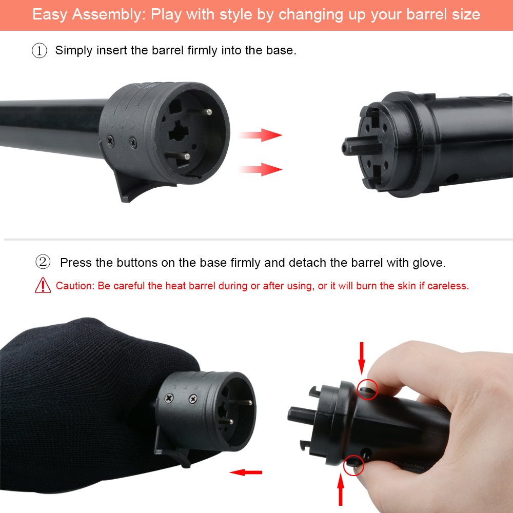 3 in 1 Curling Iron, Curler Wand Set with 3 Interchangeable Ceramic Curling Barrel(0.35”-1.25”), Instant Heat Up, Dual Voltage Hair Curler Beach