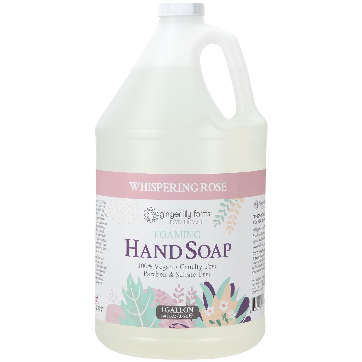 Ginger Lily Farms Botanicals All-Purpose Foaming Hand Soap Refill, 100% Vegan & Cruelty-Free, Whispering Rose Scent, 1 Gallon (128 fl oz)