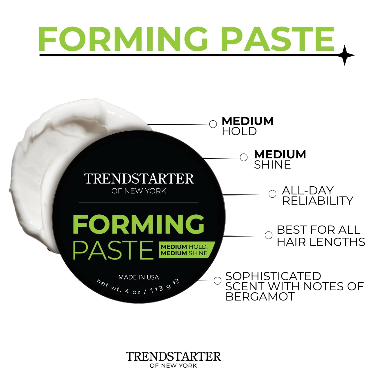 TRENDSTARTER - FORMING PASTE (4oz) - Medium Hold - Medium Shine - Lightweight Water-Based Hair Cream - Premium All-Day Hold Hair Styling Product