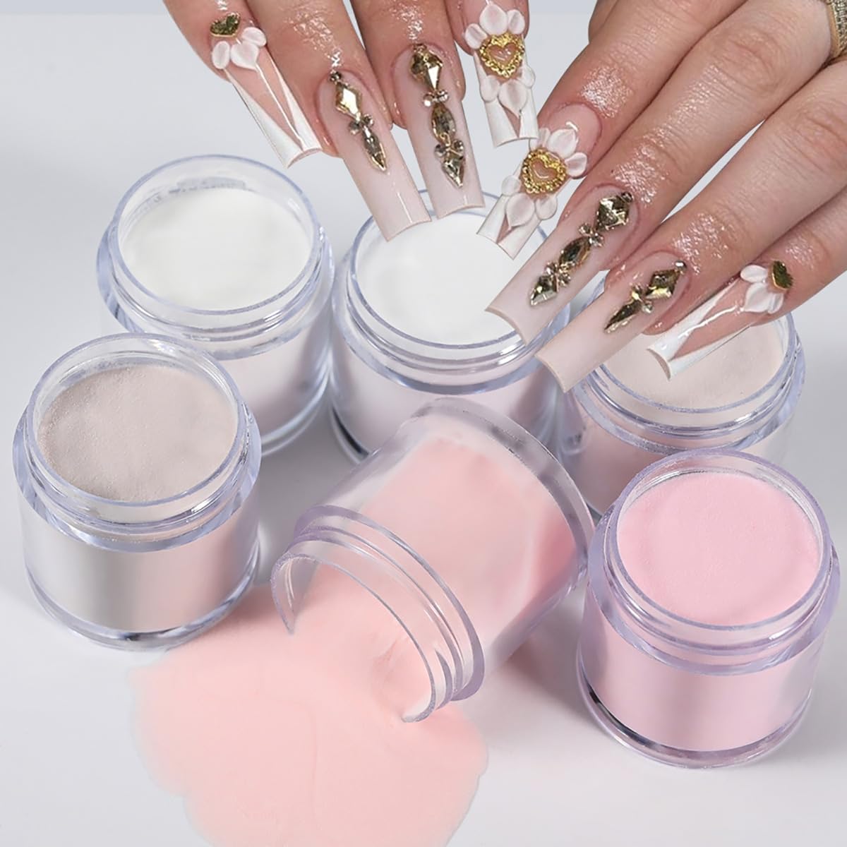 6Colors/Set Acrylic Powder Glitters Professional Carving Nail Polymer Tip Extension French Pink White Clear Adhesive Rhinestone Nail Art Supplies 3D Beauty & Personal Care Bellecrey