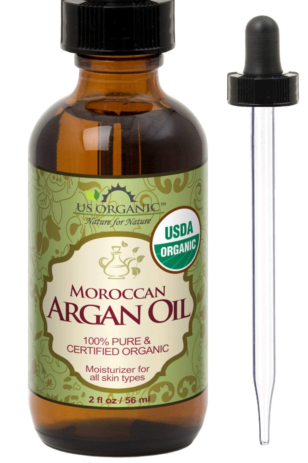 US Organic Moroccan Argan Oil, USDA Certified Organic,100% Pure & Natural, Cold Pressed Virgin, Unrefined, 2 Oz in Amber Glass Bottle, for Hair Beauty and Personal Care US Organic Default Title