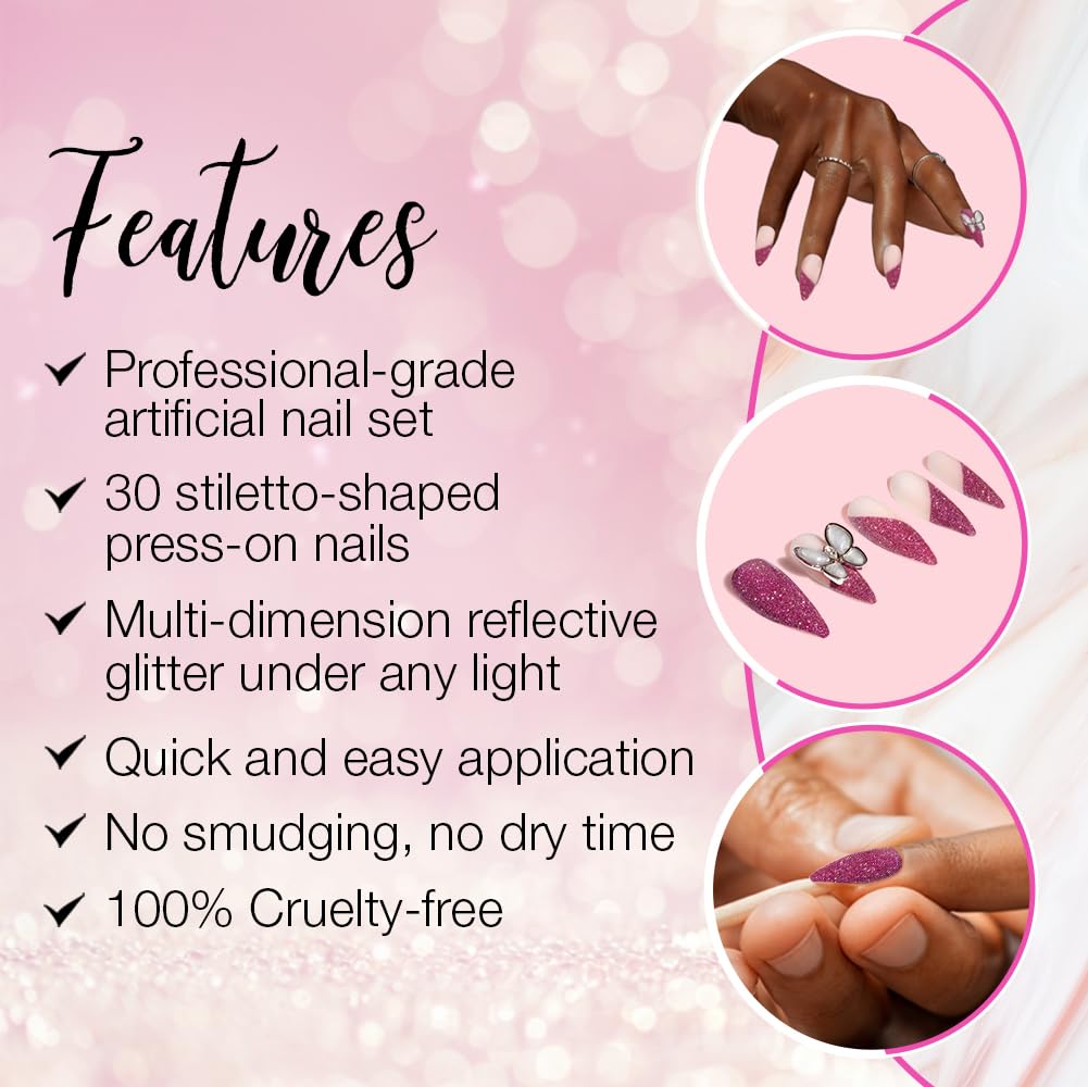 Ardell Press On Nails Stiletto, Flash & Sparkle - Luminatti Style Fake Nail, Glue on Nails, Nail Kit, 1 Pack