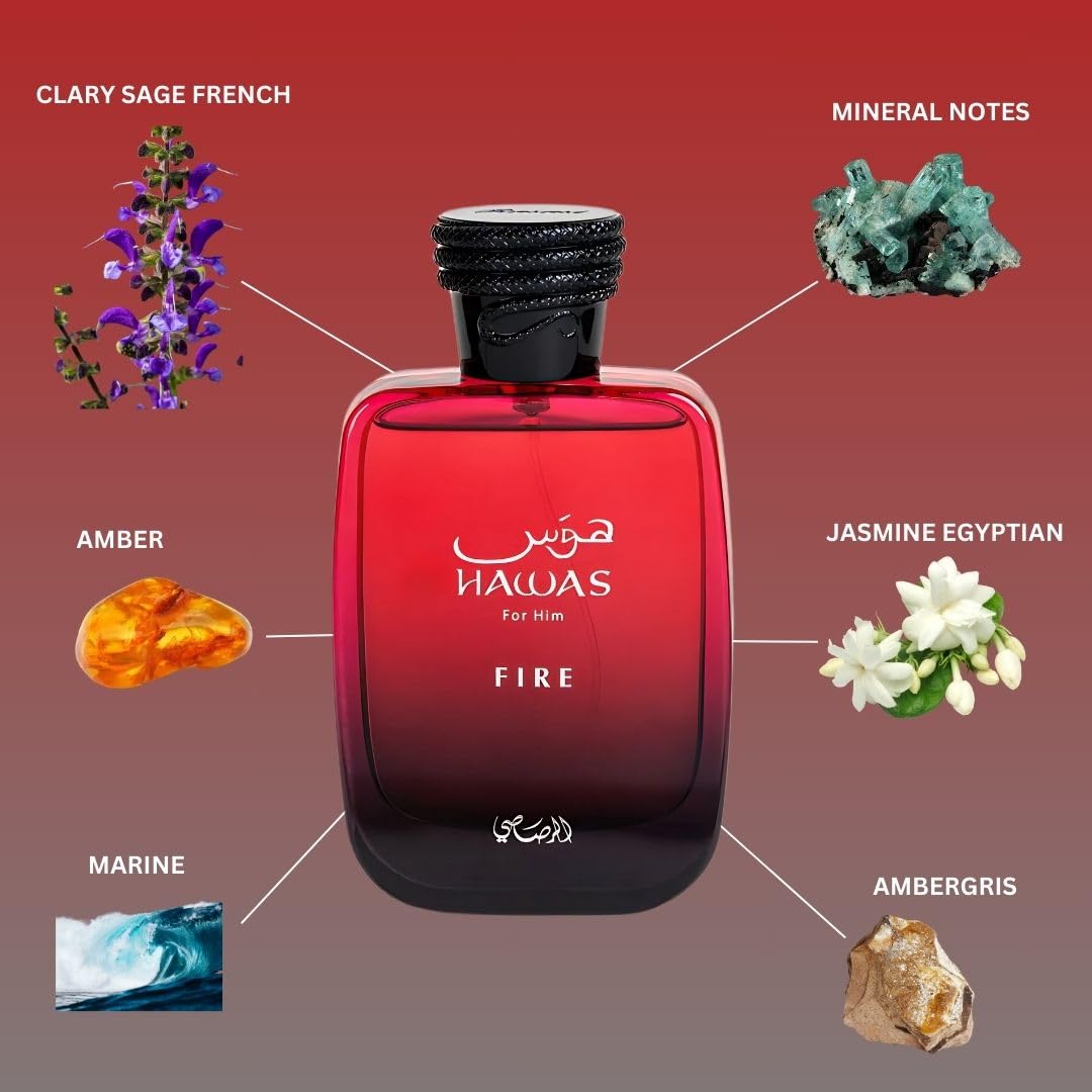 RASASI Hawas Fire Eau De Parfum Spray 100ML(3.4 Oz) - Bold Long Lasting Arabian Perfume For Men With A Fiery Essence - Indulge In A Luxurious Perfume