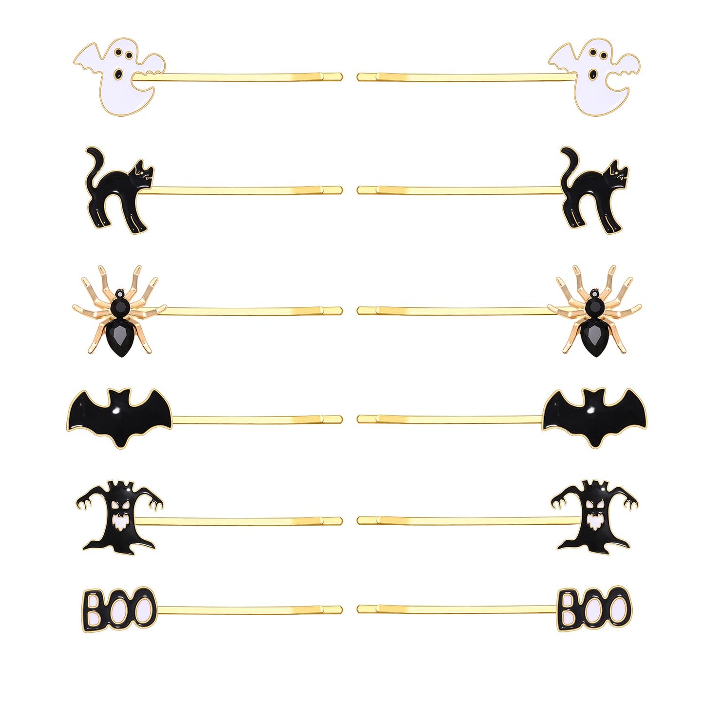 HZEYN 12 Pack Hallowen Hair Clips Spooky Ghost Spider Bat Devil Tree Bobby Pins Hair Accessories Costume Jewelry for Women Halloween Party Supplies