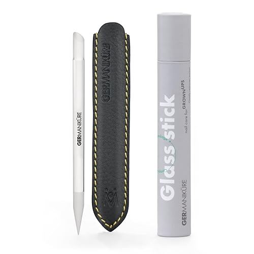 GERMANIKURE Clear Glass Cuticle Stick in Leather Sleeve - Ethically Made in Czech Republic - Cuticle Pusher & Remover, Callous & Dry Skin Fingertip