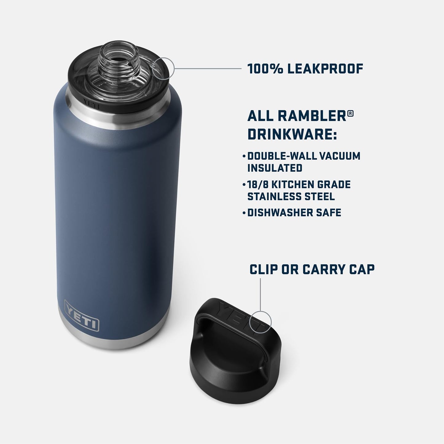 YETI Rambler 46 oz Bottle, Vacuum Insulated, Stainless Steel with Chug Cap, Navy