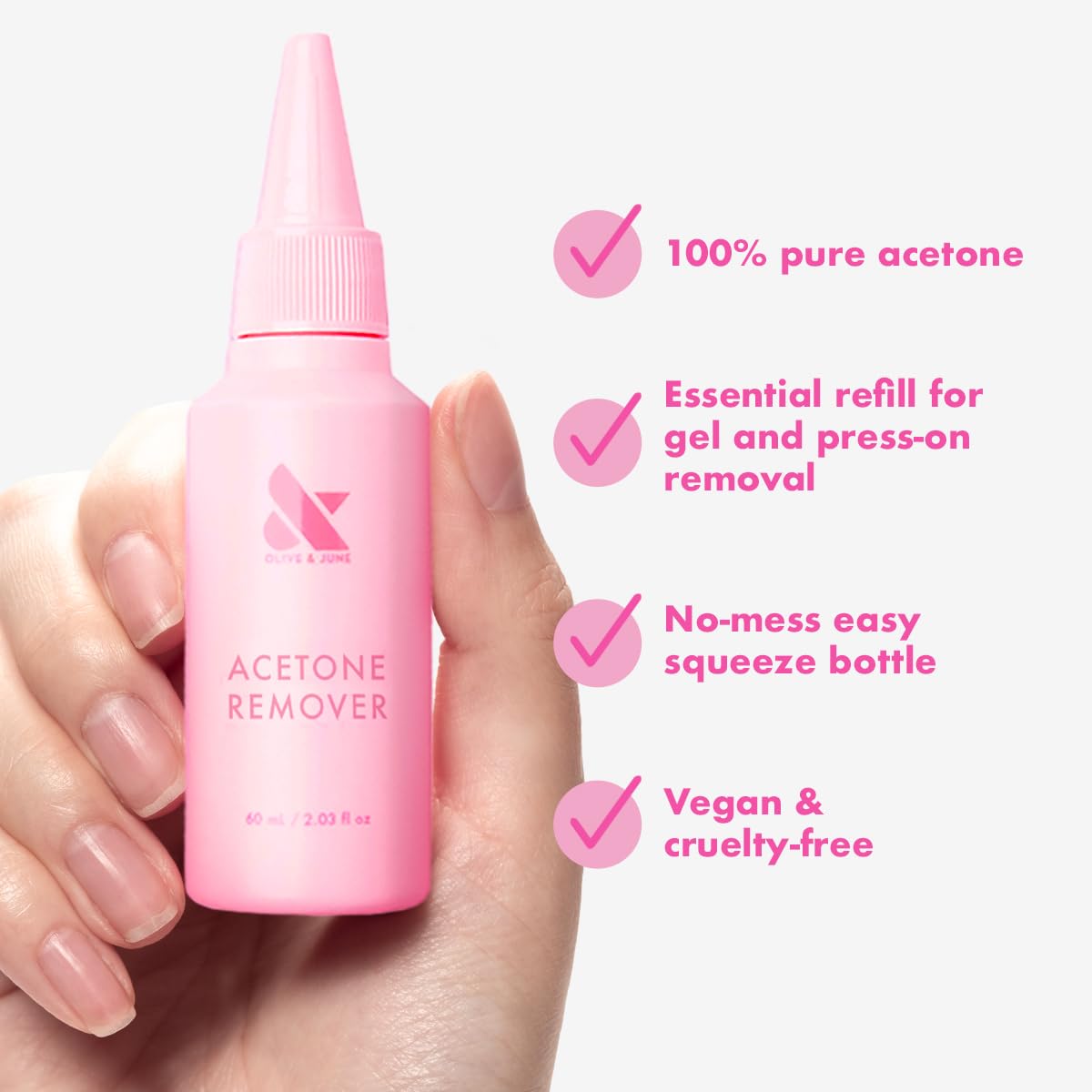 Olive & June Acetone Remover Bottle | Professional Strength | Press-On & Gel Nail Polish Remover | Fast-Acting, Easy Squeeze Bottle | Salon-Grade Beauty & Personal Care Olive & June