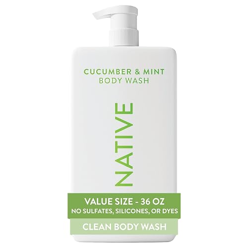Native Body Wash for Women & Men, Cucumber & Mint, 36 oz Pump Bottle, Sulfate-Free & Gentle