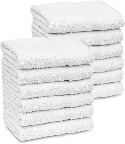GOLD TEXTILES 12 PCS White Bath Towels Bulk (24x50 Inches) - Light Weight Easy-Care Commercial Grade (12)