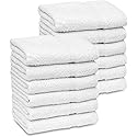 GOLD TEXTILES 12 PCS White Bath Towels Bulk (24x50 Inches) - Light Weight Easy-Care Commercial Grade (12)