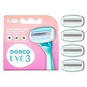 Dorco EVE3 Razors - Extra Smooth Shaving with 1 Handle & 2 Blade Refills, 3 Curved Blades, Flexible Aloe Vera Moisture Bar, Interchangeable Cartridge