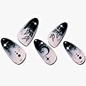 GLAMERMAID Press on Nails Medium Almond, Gothic Black Ombre French Tip Gel Glue on Nail, Glossy Short Stiletto Reusable UV Finish Fake Nails Acrylic
