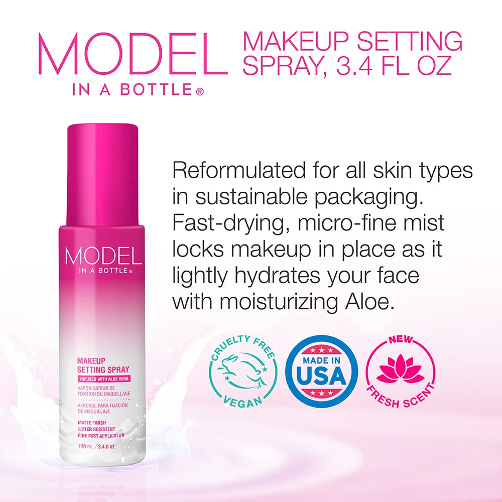 Model in a Bottle, Makeup Primer Original Setting Spray, Smooth, Matte Finish Finishing Spray, All Skin Types, 3.4 oz - 1 Pack