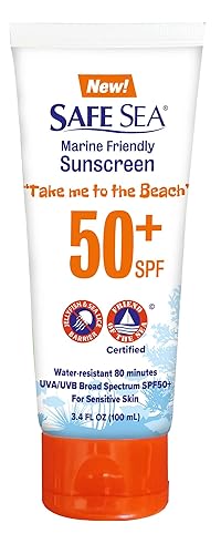 SAFE SEA Jellyfish Sting-Blocking Sunscreen, SPF 50+ travel Size Lotion, Waterproof, Biodegradable, Coral Reef-Safe, Body and Face Sunscreen