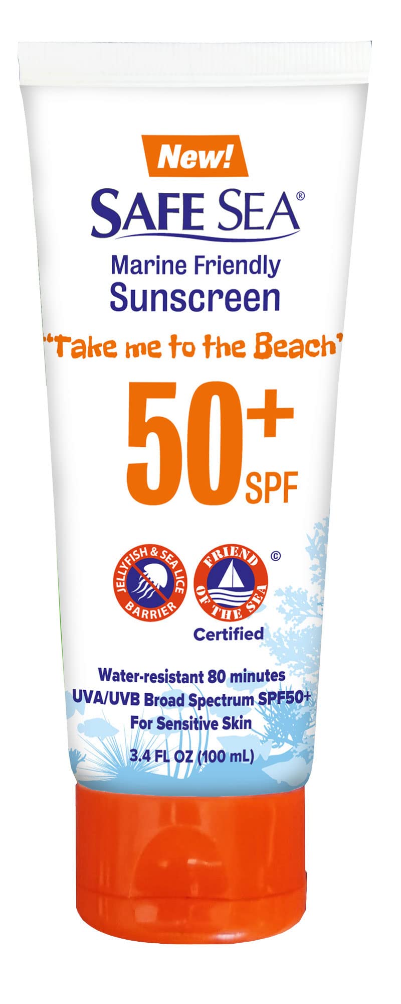 SAFE SEA Jellyfish Sting-Blocking Sunscreen, SPF 50+ travel Size Lotion, Waterproof, Biodegradable, Coral Reef-Safe, Body and Face Sunscreen