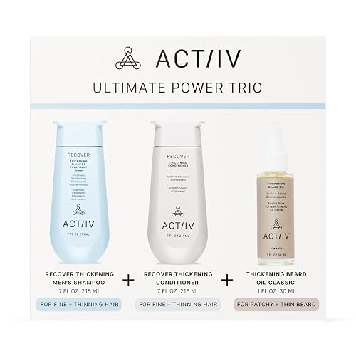 ACTIIV Ultimate Power Trio For Men | Promotes Fuller Hair And Beard, Strengthens And Hydrates, Includes Shampoo, Conditioner & Beard Oil, Vegan