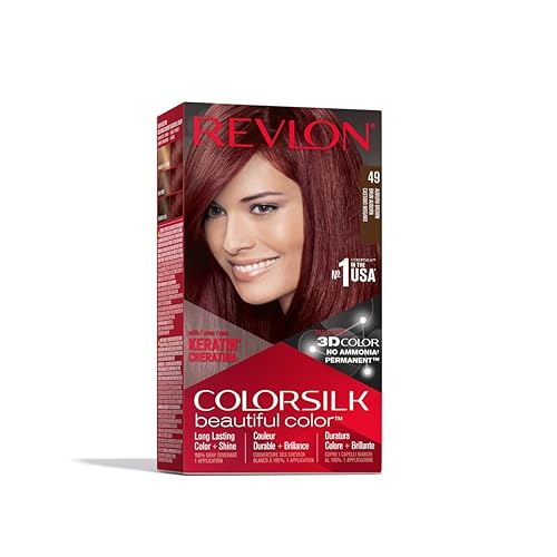 Revlon Colorsilk Beautiful Color, Permanent Hair Dye with Keratin, 100% Gray Coverage, Ammonia Free, 49 Auburn Brown
