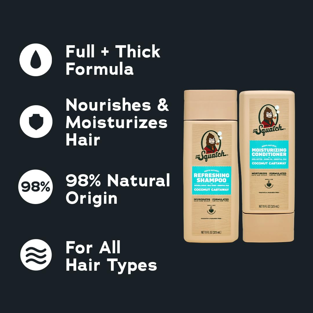 Dr. Squatch Full + Thick Men's Shampoo and Conditioner Set - For Fuller, Thicker-Looking Hair - Natural Shampoo and Conditioner for Men - Coconut