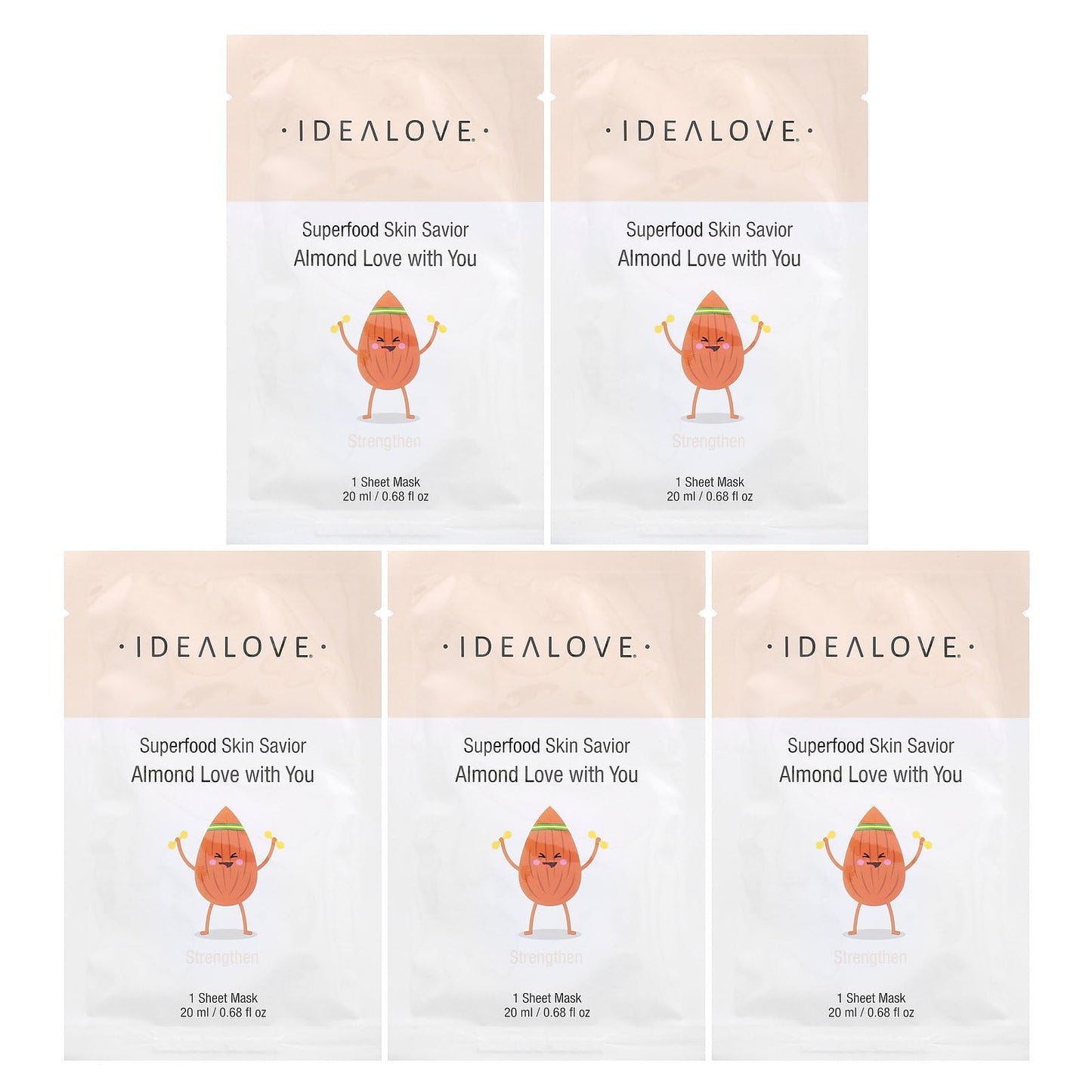 Idealove Superfood Skin Savior, Almond Love with You, 5 Beauty Sheet Masks, 0.68 fl oz (20 ml) Each