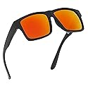 TOROE Eyewear Matte Black RANGE XL Frame Sunglasses Light Weight TR90 Frame, Polarized Polycarbonate Lens (Matte Black | Black Emblem, Fire Red (C3))