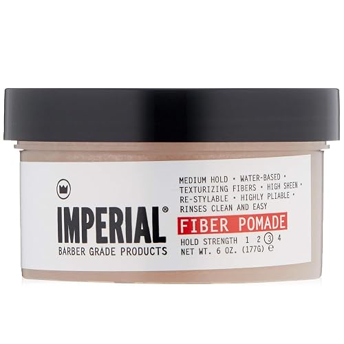 Imperial Barber Grade Products | Fiber Pomade, 6 oz | Medium Hold | High Shine | Water-Based | Easy to Wash Out | Texturizing Fibers | Highly Pliable