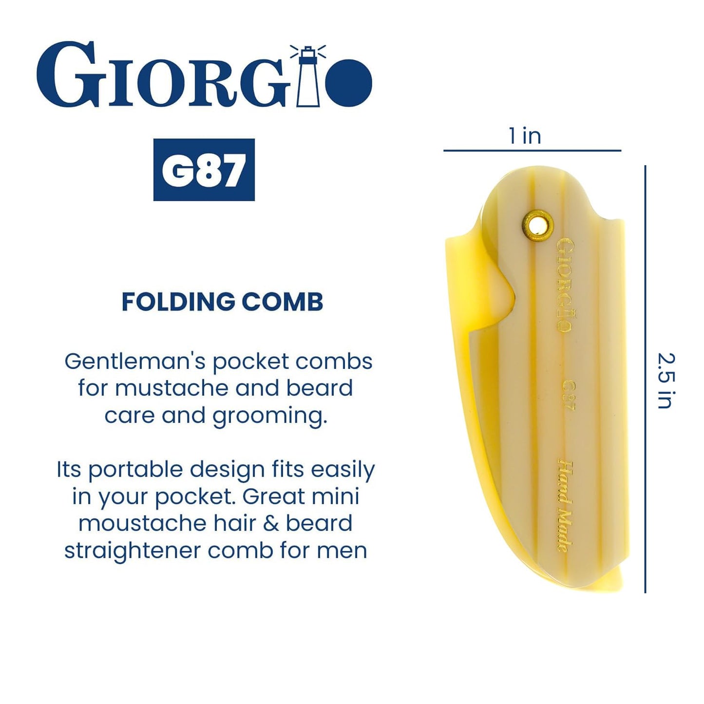 Giorgio G87 IVY 4.5 Inch Folding Mustache and Beard Comb, Small Pocket Comb for Men Everyday Grooming and Hair Care. Handmade, Saw-cut and Hand Beauty and Personal Care GIORGIO